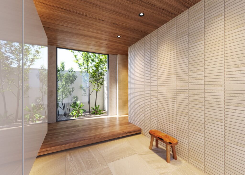 中庭の見える玄関